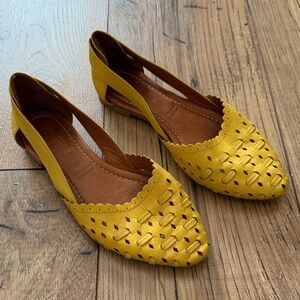 Spring Step Mustard Yellow Woven Slingback Flats Leather